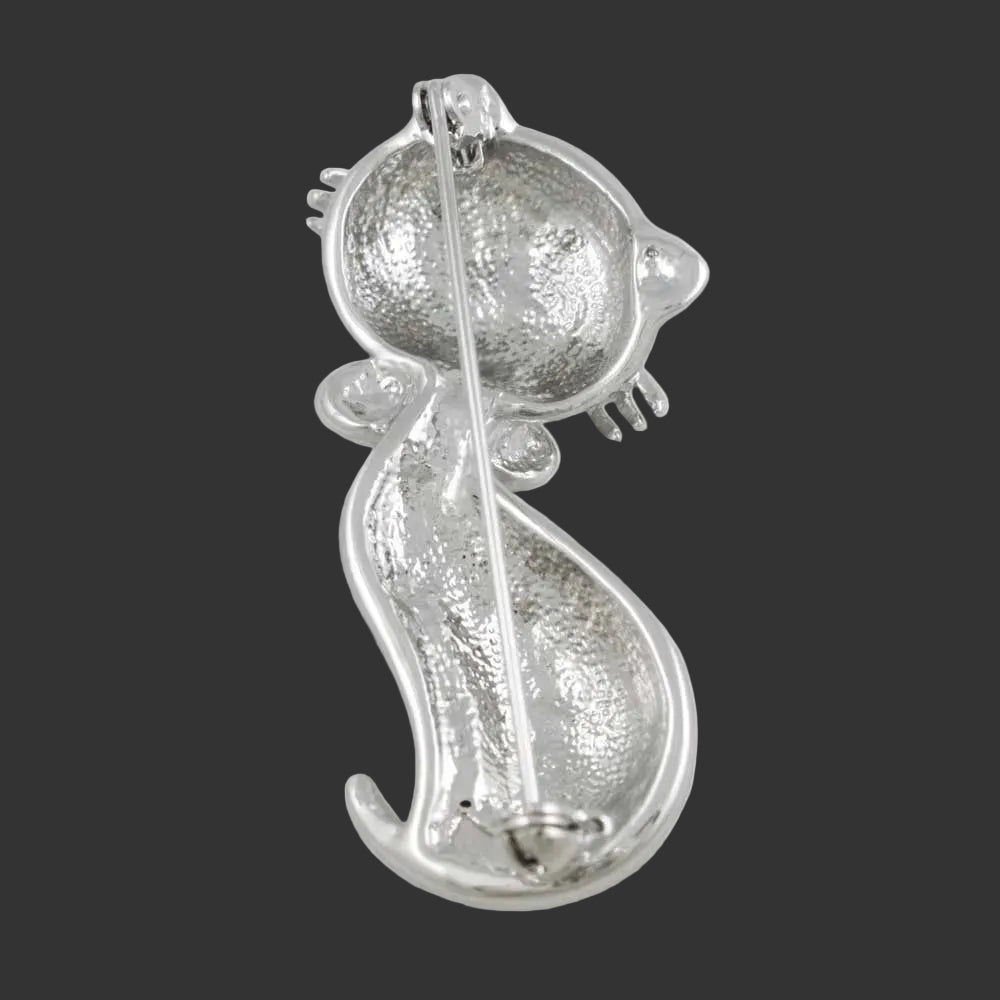 Back view of Big Head Cat with Green Crystal Eyes Brooch Pin - Lilylin Designs