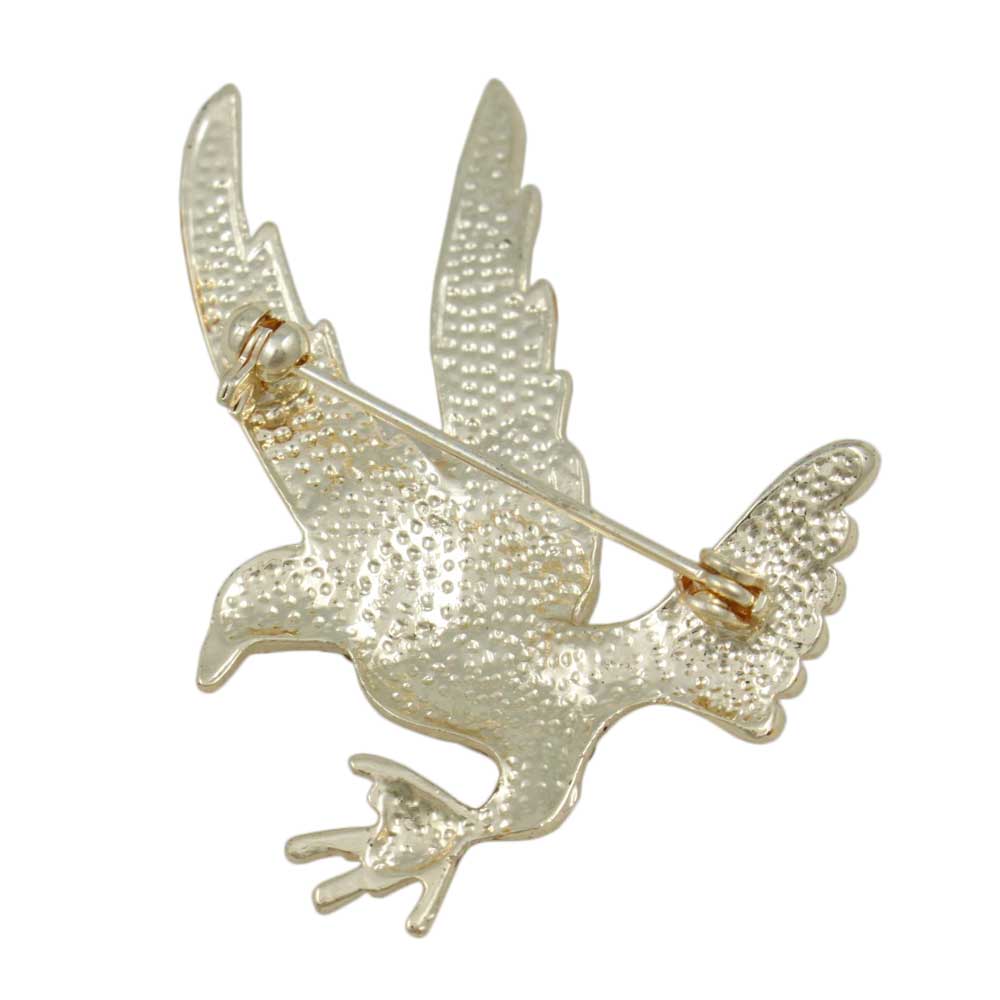 Back view of gold with clear crystals bird of prey brooch pin - Lilylin Designs