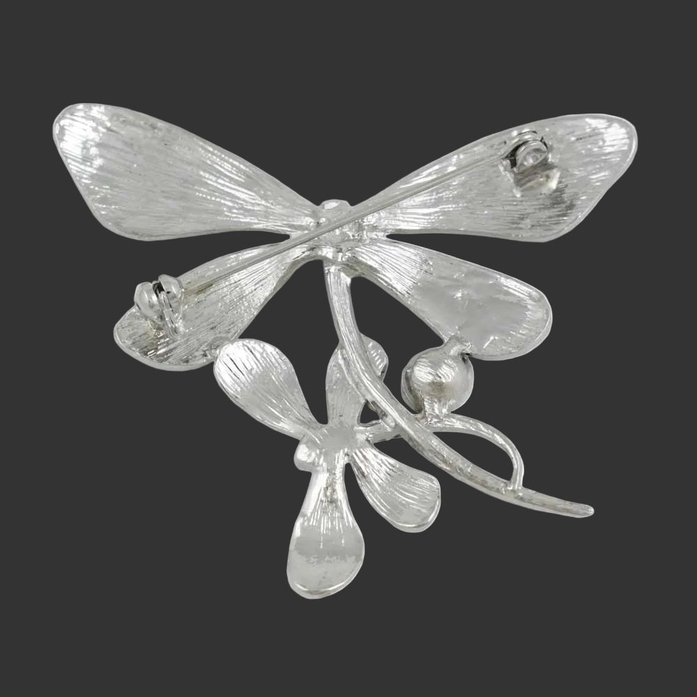 Back view of Black and White Double Dragonflies Brooch Pin - Lilylin Designs