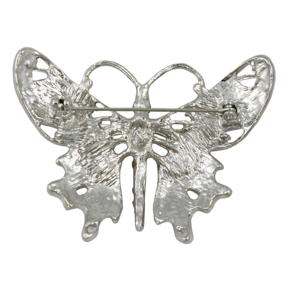 Back view of Black Enamel Butterfly Brooch Pin with Clear Crystals - Lilylin Designs