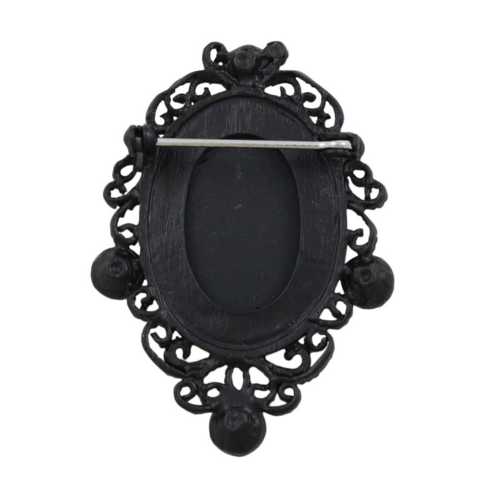 Back view of Black Cameo with Hematite Gray Crystals Brooch Pin -  Lilylin Designs