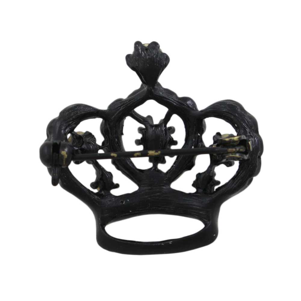 Back view of Black Crown with Bejeweled Crystals Brooch Pin - Lilylin Designs