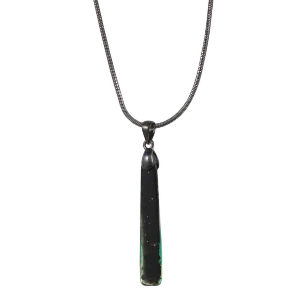 Back view of Black Glittering Multi Color Bar Pendant on Gray Chain - Lilylin Designs