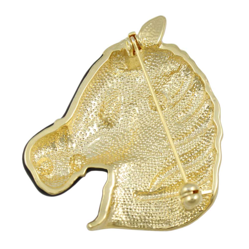 Back view of Black Enamel Horse Head Brooch Pin - Lilylin Designs