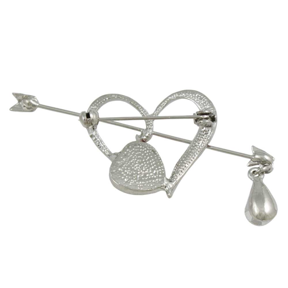 Back view of Heart with Red Crystal Bleeding Arrow Brooch Pin - Lilylin Designs