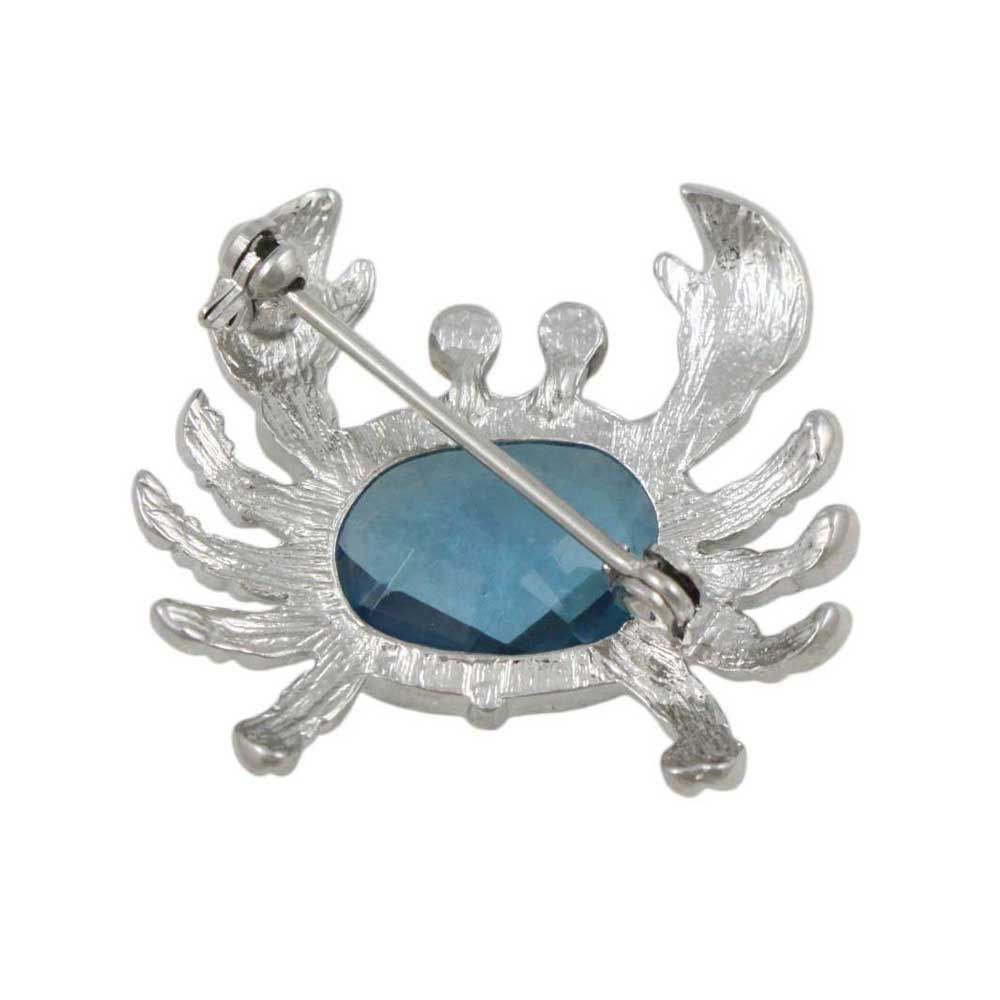 Back view of Blue Stone Crab with Red Eyes Brooch Pin - Lilylin Designs
