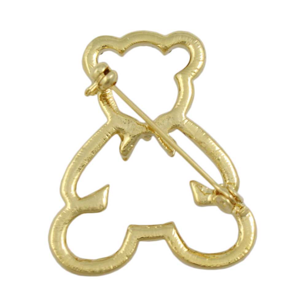 Back view of Light Brown Crystal Teddy Bear Brooch Pin - Lilylin Designs