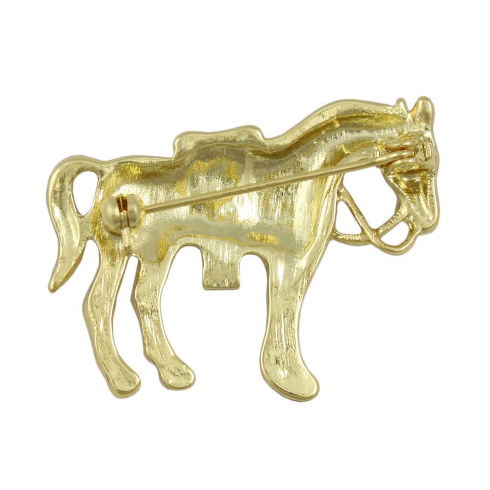 Back view of Brown Enamel Horse with Crystal Saddle Brooch Pin - Lilylin Designs