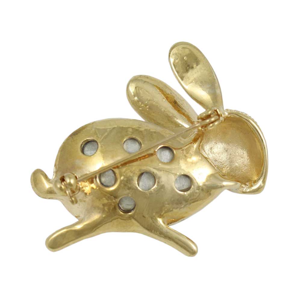 Back view of Bunny with Large Clear Glass and Crystals Brooch Pin - Lilylin Designs