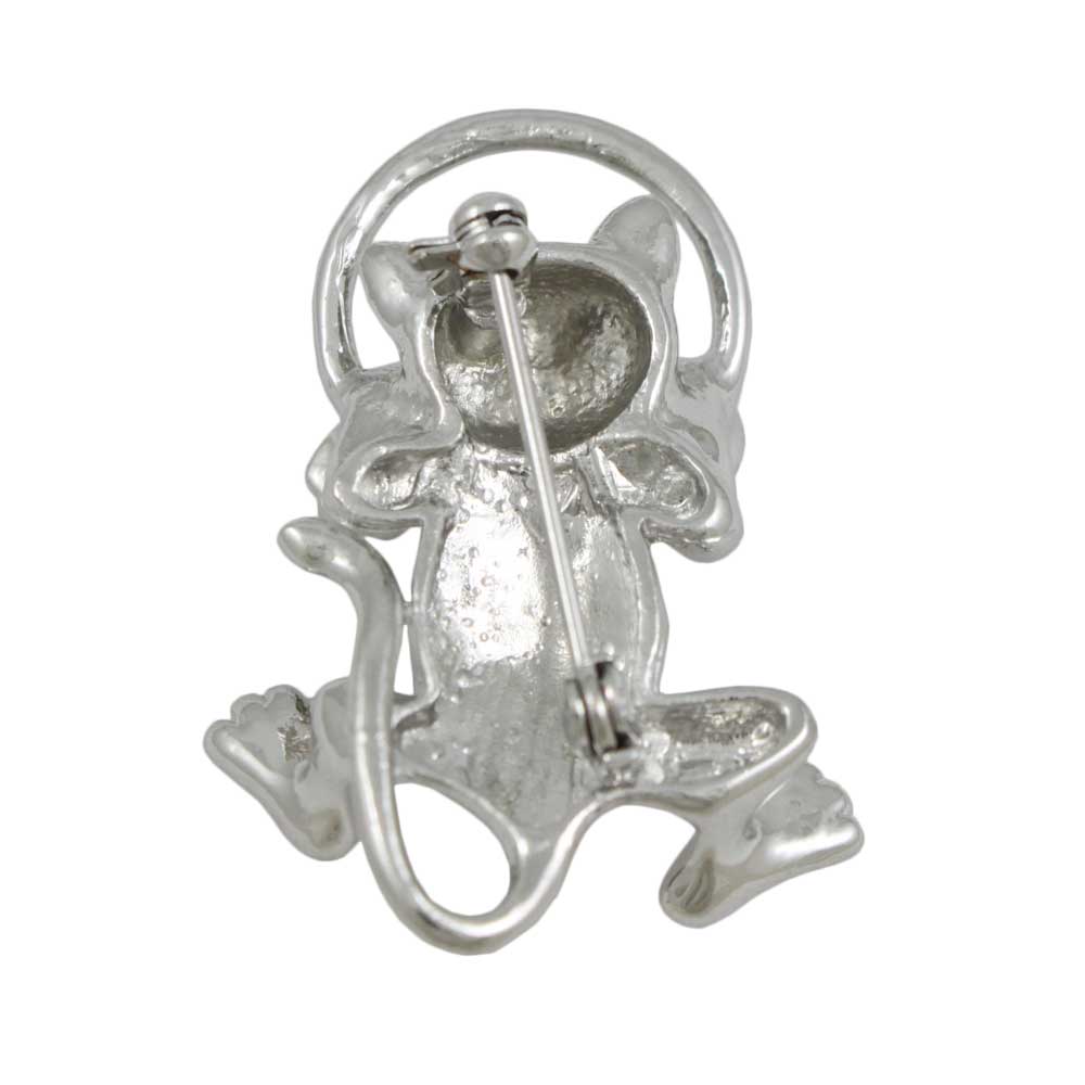 Back view of Crystal Cat Peeping Through Hoop Brooch Pin - Lilylin Designs