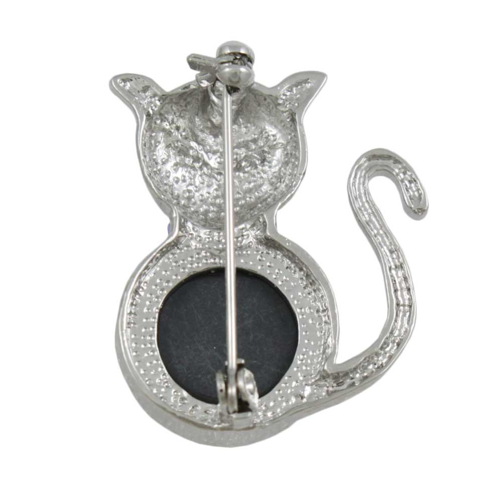 Back view of Cat with Large Mirror Belly and Black Eyes Brooch Pin - Lilylin Designs