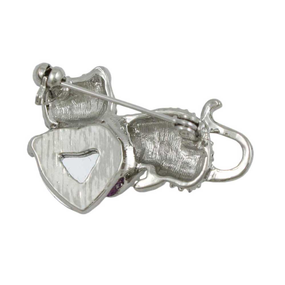 Back view of Crystal Cat with Large Purple Heart Brooch Pin - Lilylin Designs