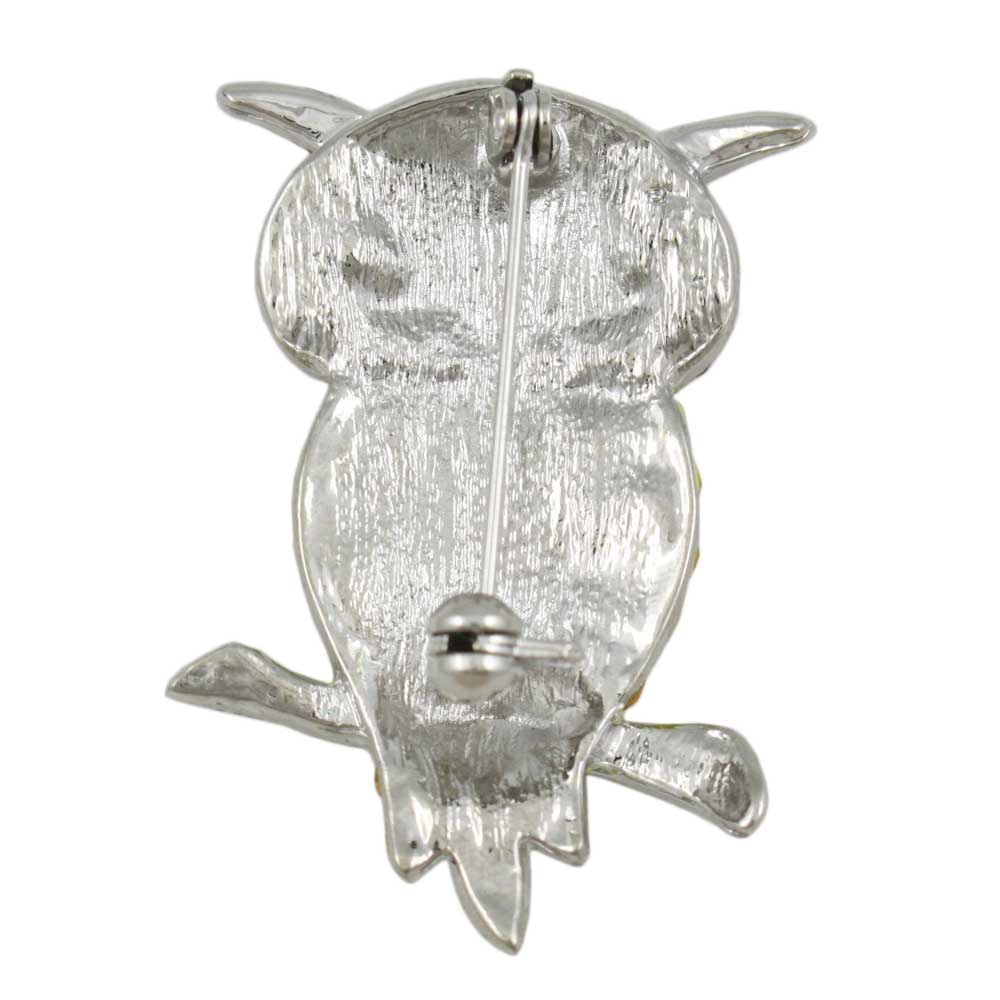 Back view of Yellow Pink and Blue Colorful Crystal Owl Pin - Lilylin Designs