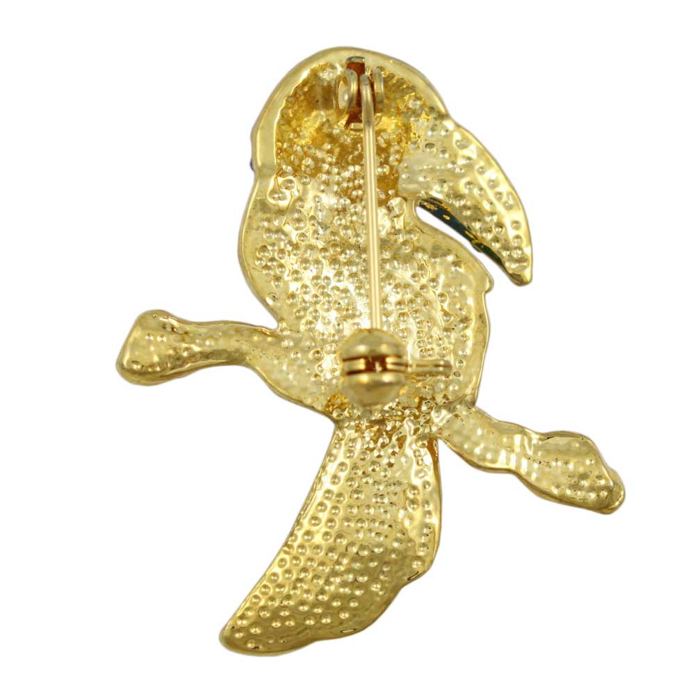 Back view of Toucan Brooch Pin with Colorful Crystals - Lilylin Designs