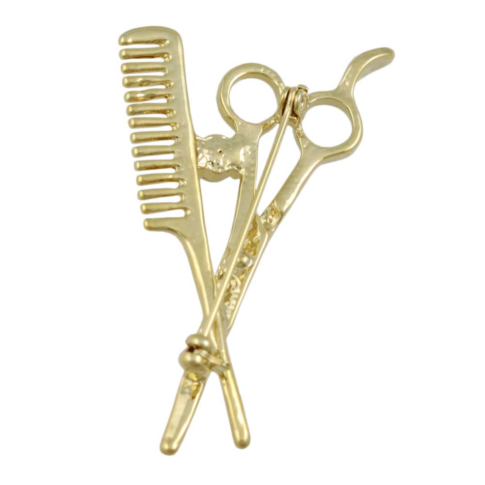 Back view of Scissors and Comb Brooch Pin with Clear Crystal - Lilylin Designs