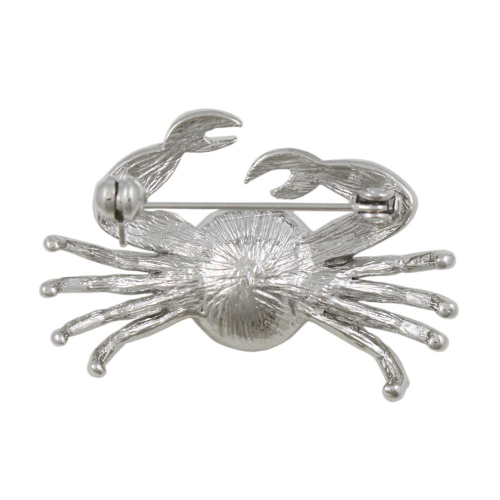 Back view of crystal crab with large gray pearl brooch pin - Lilylin Designs