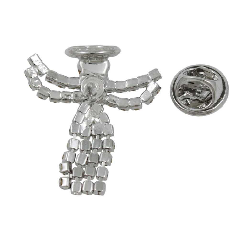 Back view of Crystal Angel with Clear Crystal Dress Lapel Tac Pin - Lilylin Designs