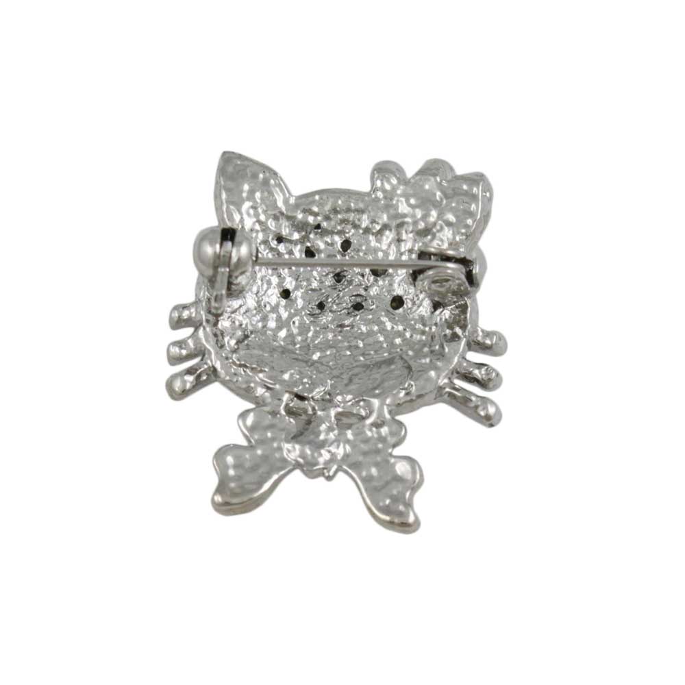 Back view of Small Crystal Cat Head with Red Flower Brooch Pin - Lilylin Designs