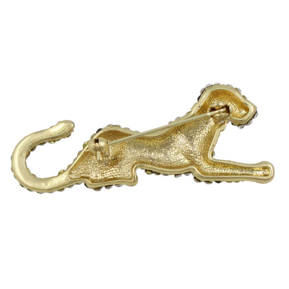 Back view of Cheetah Brooch Pin with Black and Clear Crystal Spots - Lilylin Designs
