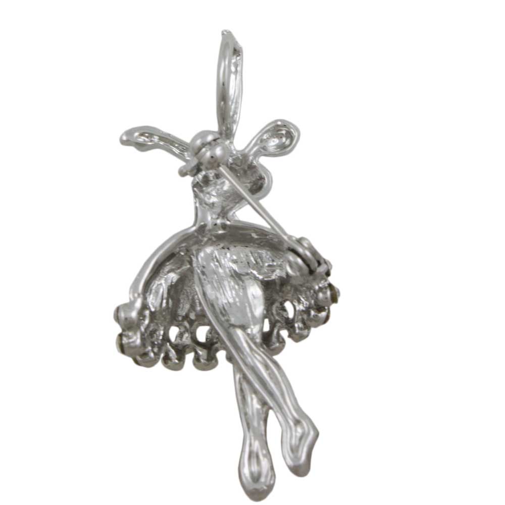 Back view of Crystal Dancing Ballerina Brooch Pin and Pendant - Lilylin Designs
