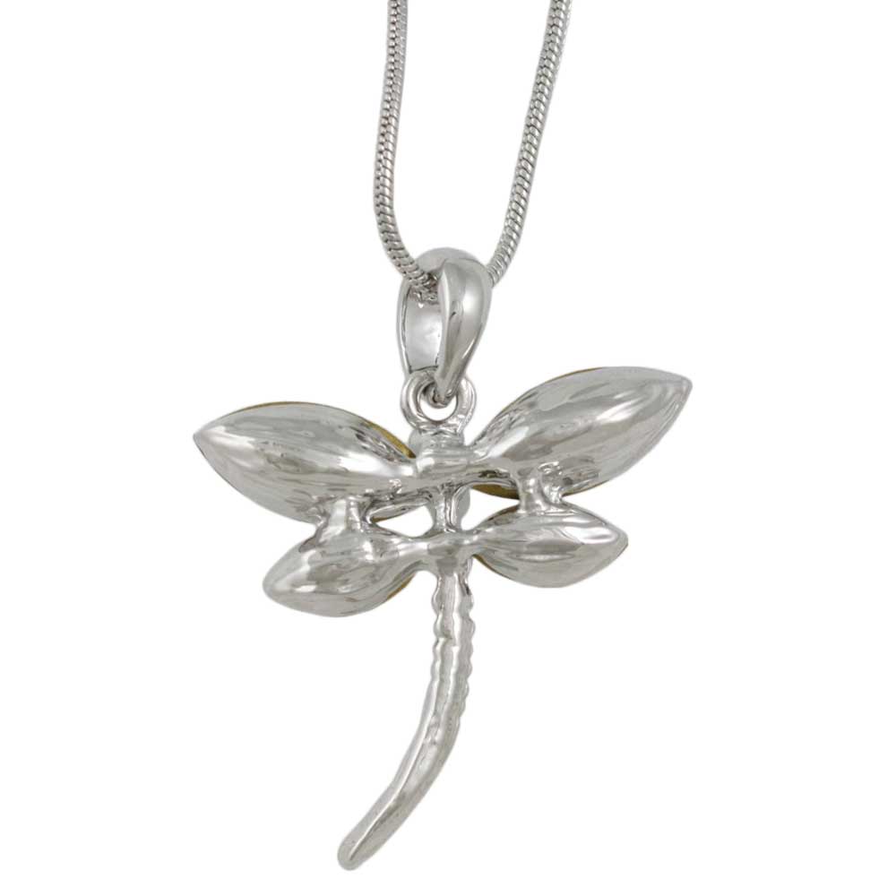 Back view of Aurora Borealis Crystal Dragonfly Pendant with Chain - Lilylin Designs