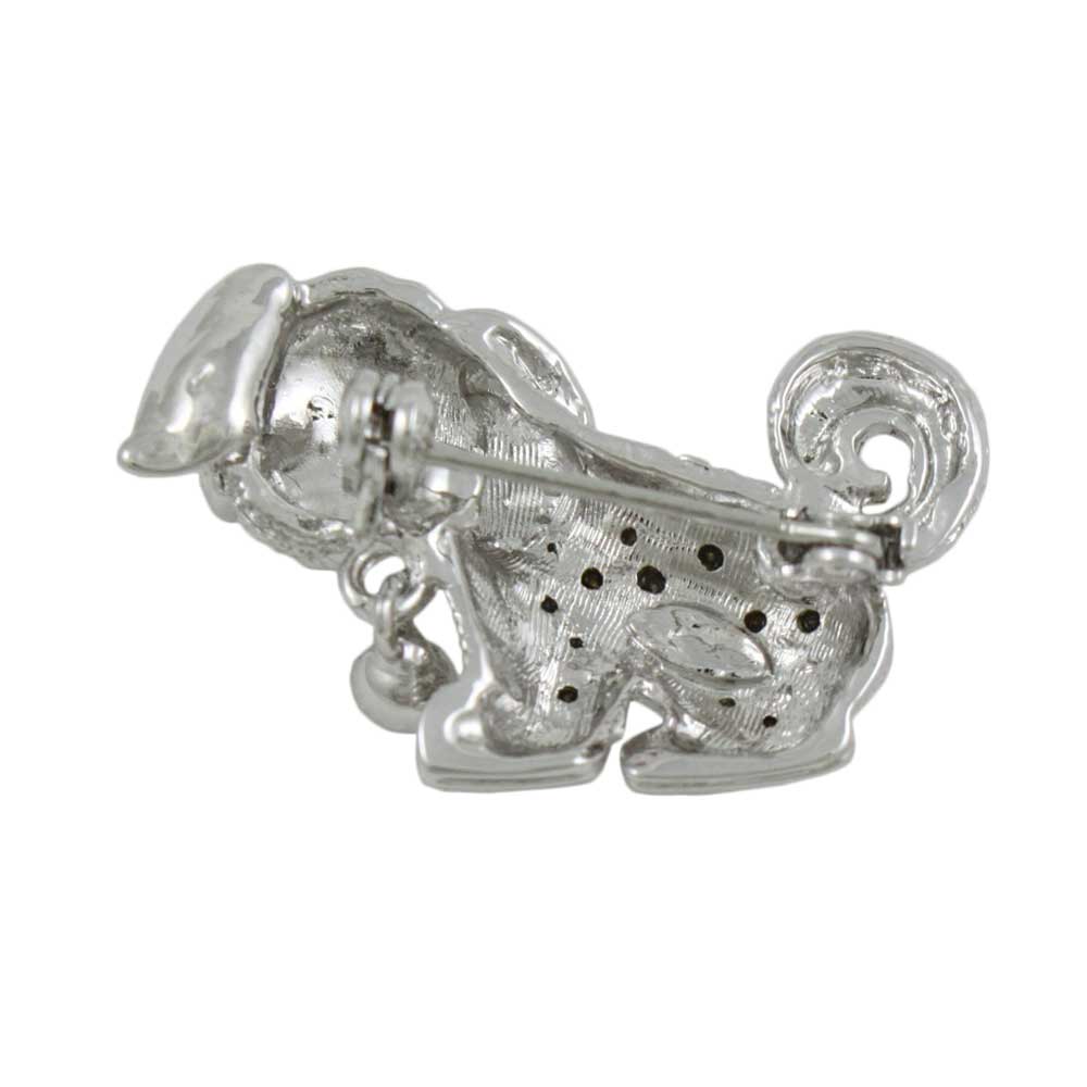 Back view of Crystal Puppy Dog with Silver Ball Brooch Pin - Lilylin Designs