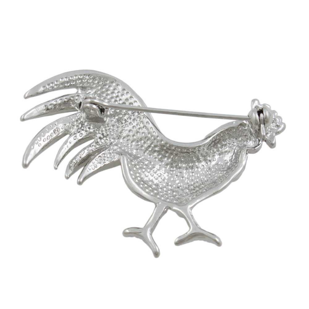 Back view of Rooster Brooch Pin with Clear Crystals - Lilylin Designs