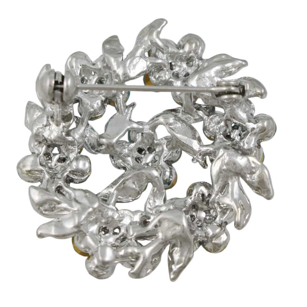 Back view of Blue Crystal Daisies Wreath Flower Brooch Pin - Lilylin Designs
