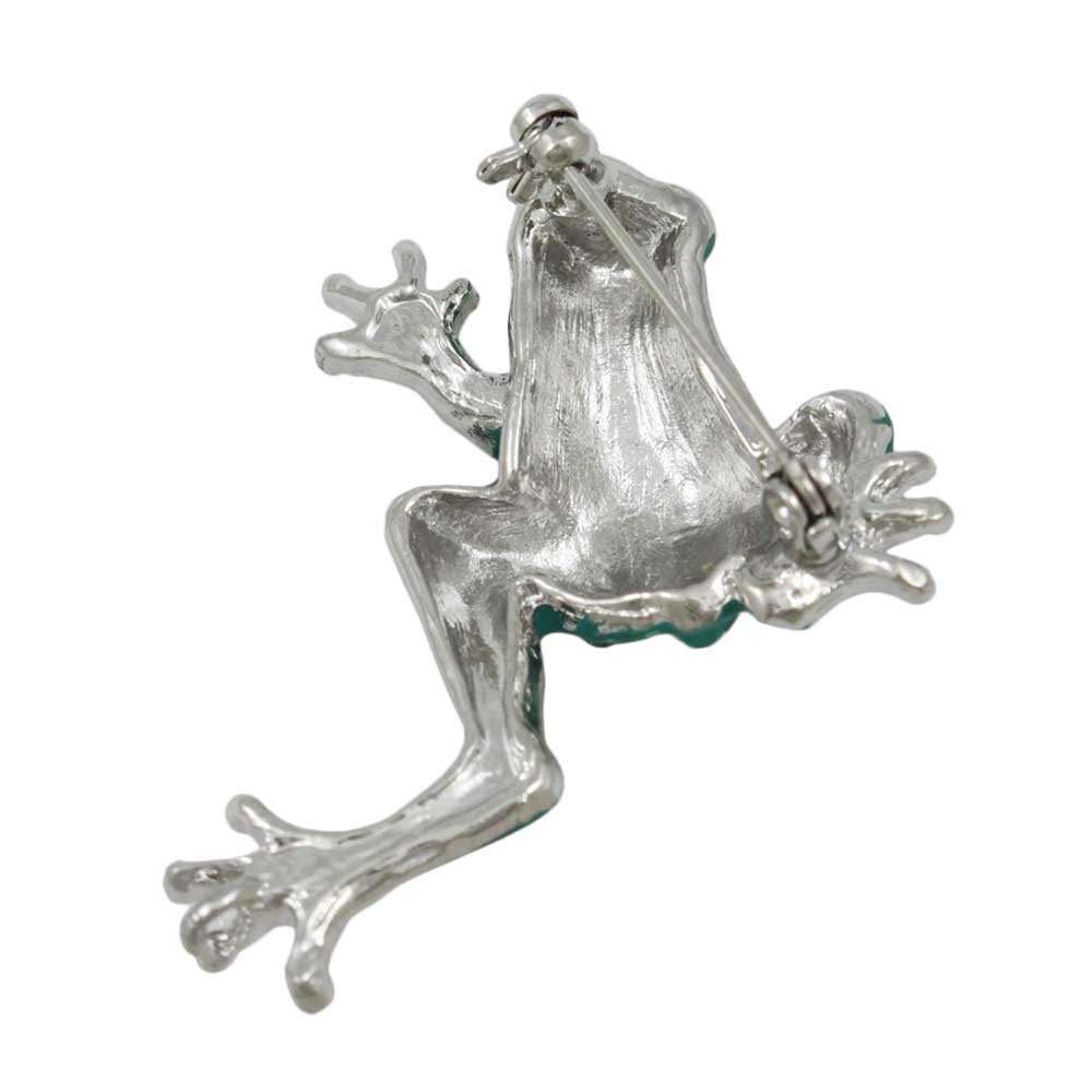 Back view of Dark and Light Green Enamel and Crystal Frog Brooch Pin - Lilylin Designs