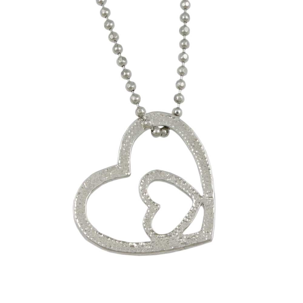 Back view of Red Crystal Double Heart Pendant on Silver Ball Chain - Lilylin Designs