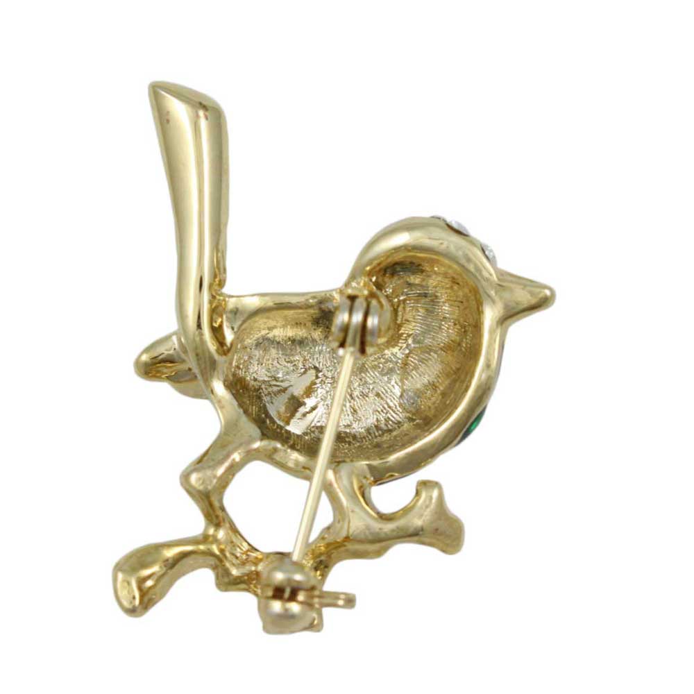 Back view of Colorful Enamel and Crystal Mockingbird Brooch Pin - Lilylin Designs