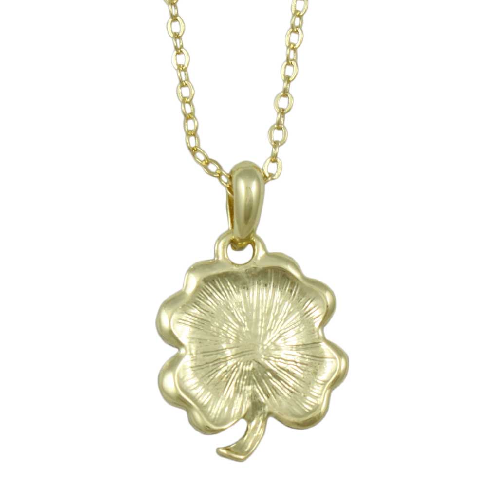 Back view of Green Enamel 4 Leaf Clover Pendant on Gold Chain - Lilylin Designs