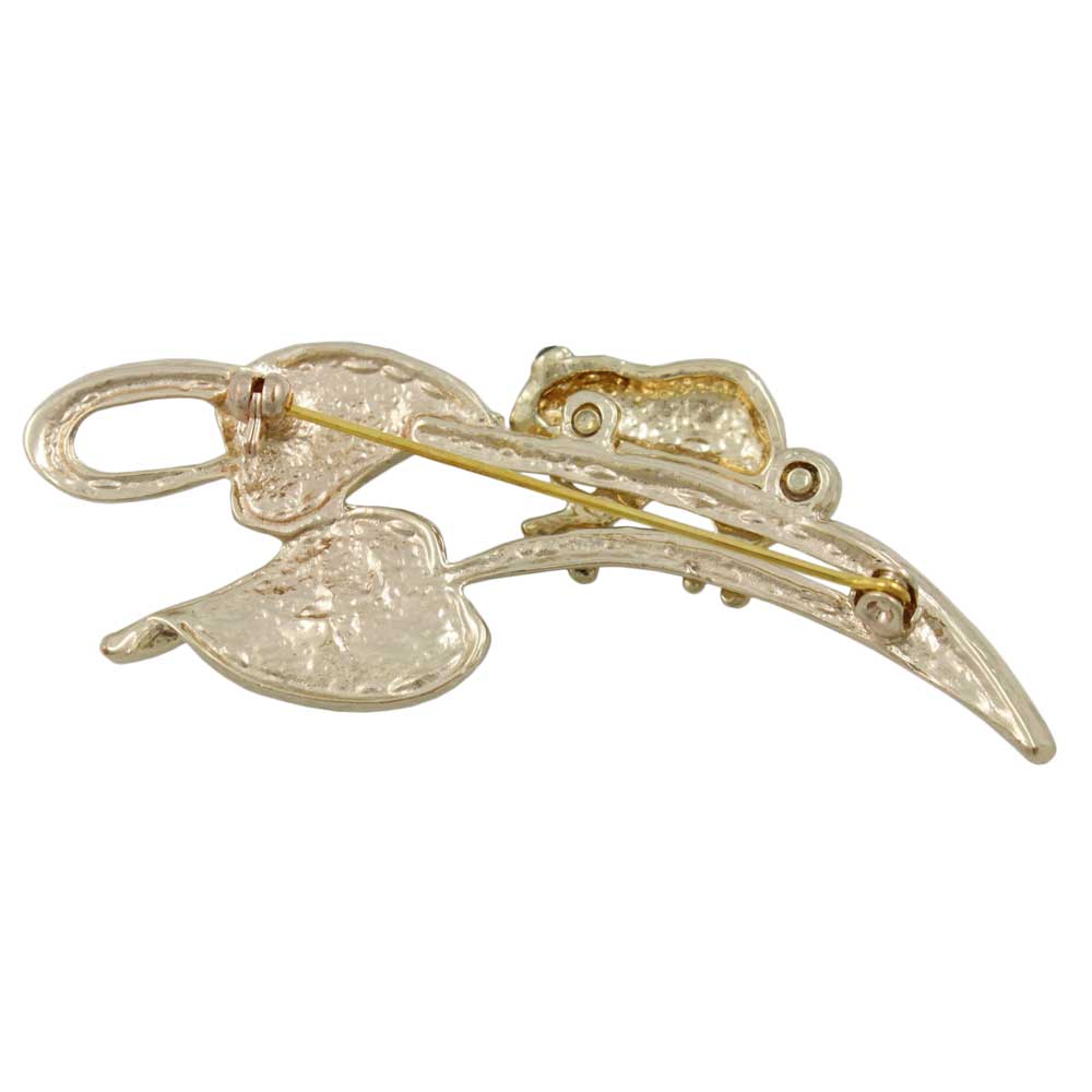 Back view of Green Enamel Frog with Ladybug on Leaf Brooch Pin - Lilylin Designs