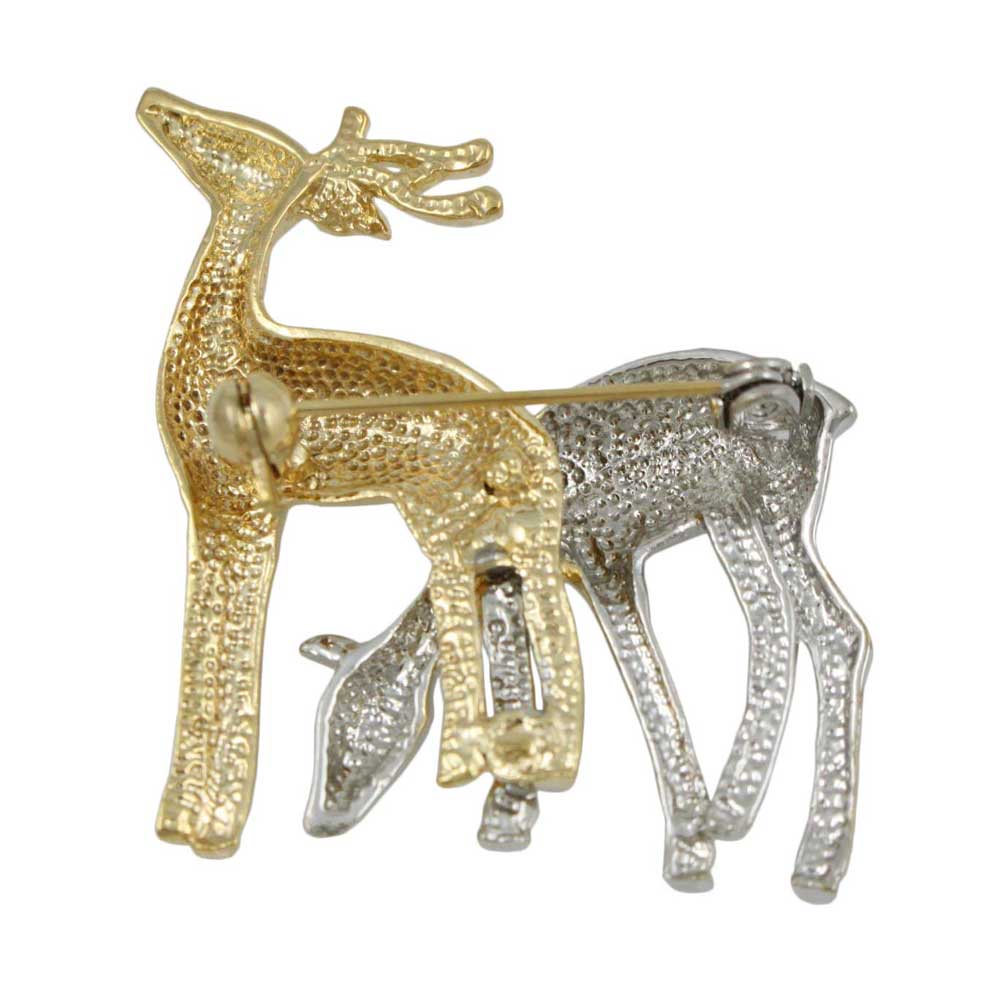 Back view of Silver and Gold Pair of Grazing Deer Brooch Pin - Lilylin Designs