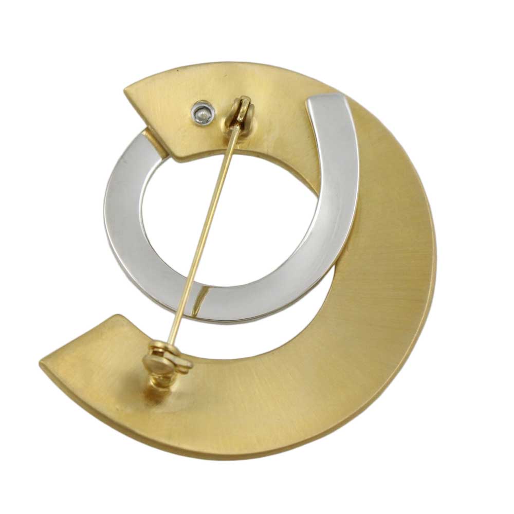 Back view of Half Circle Silver and Gold Brooch Pin with Crystals - Lilylin Designs