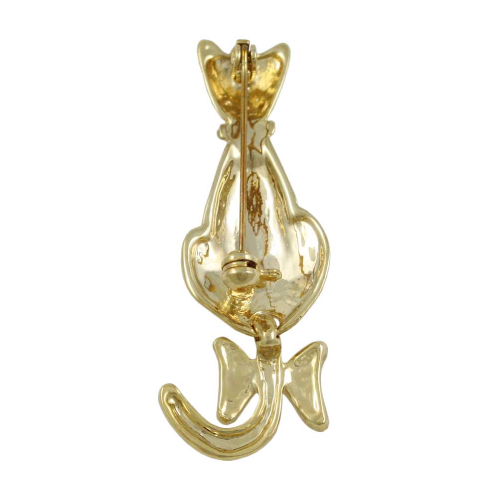 Back view of Cat with Crystal Collar and Moving Tail Brooch Pin -  Lilylin Designs