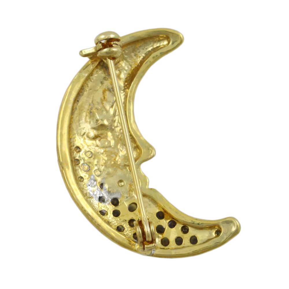 Back view of Gold Crystal Crescent Moon Brooch Pin - Lilylin Designs