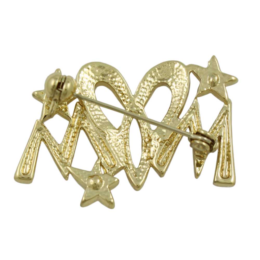 Back view of Gold with Red Crystal Elongated Heart MOM Brooch Pin - Lilylin Designs