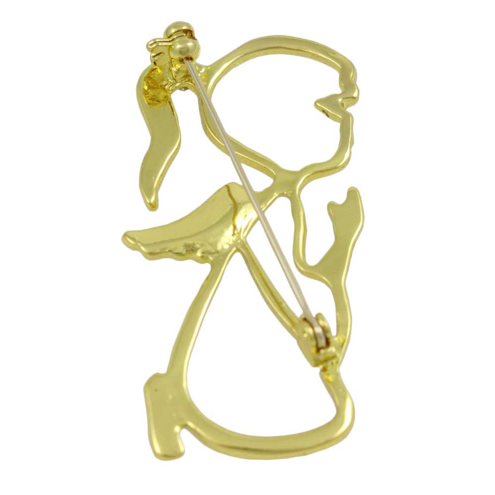 Back view of Praying Angel with Crystal Wings Brooch Pin in Gold - Lilylin Designs