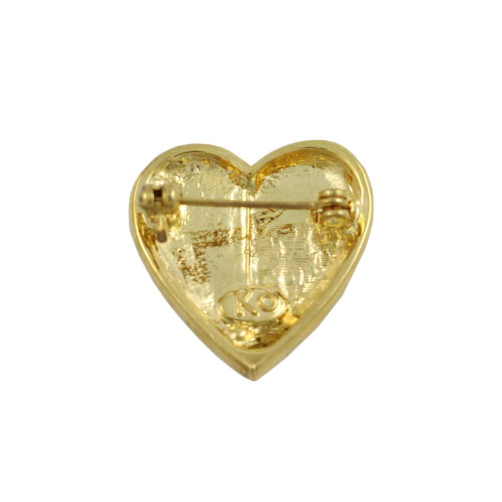 Back view of Small Gold Patriotic Crystal Heart Brooch Pin - Lilylin Designs