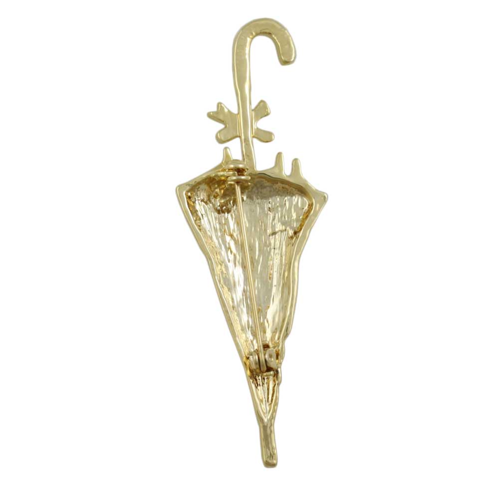 Back view of Umbrella with Bow and Crystal Trim Brooch Pin - Lilylin Designs