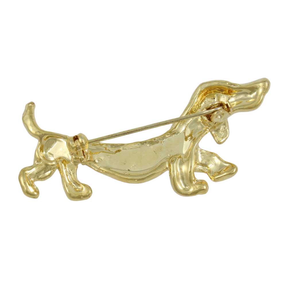 Back view of Gold with Crystals Dachshund Dog Brooch Pin - Lilylin Designs