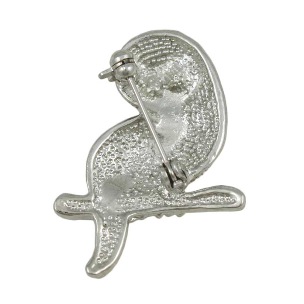 Back view of Golden Crystal Owl with Green Eyes Brooch Pin - Lilylin Designs