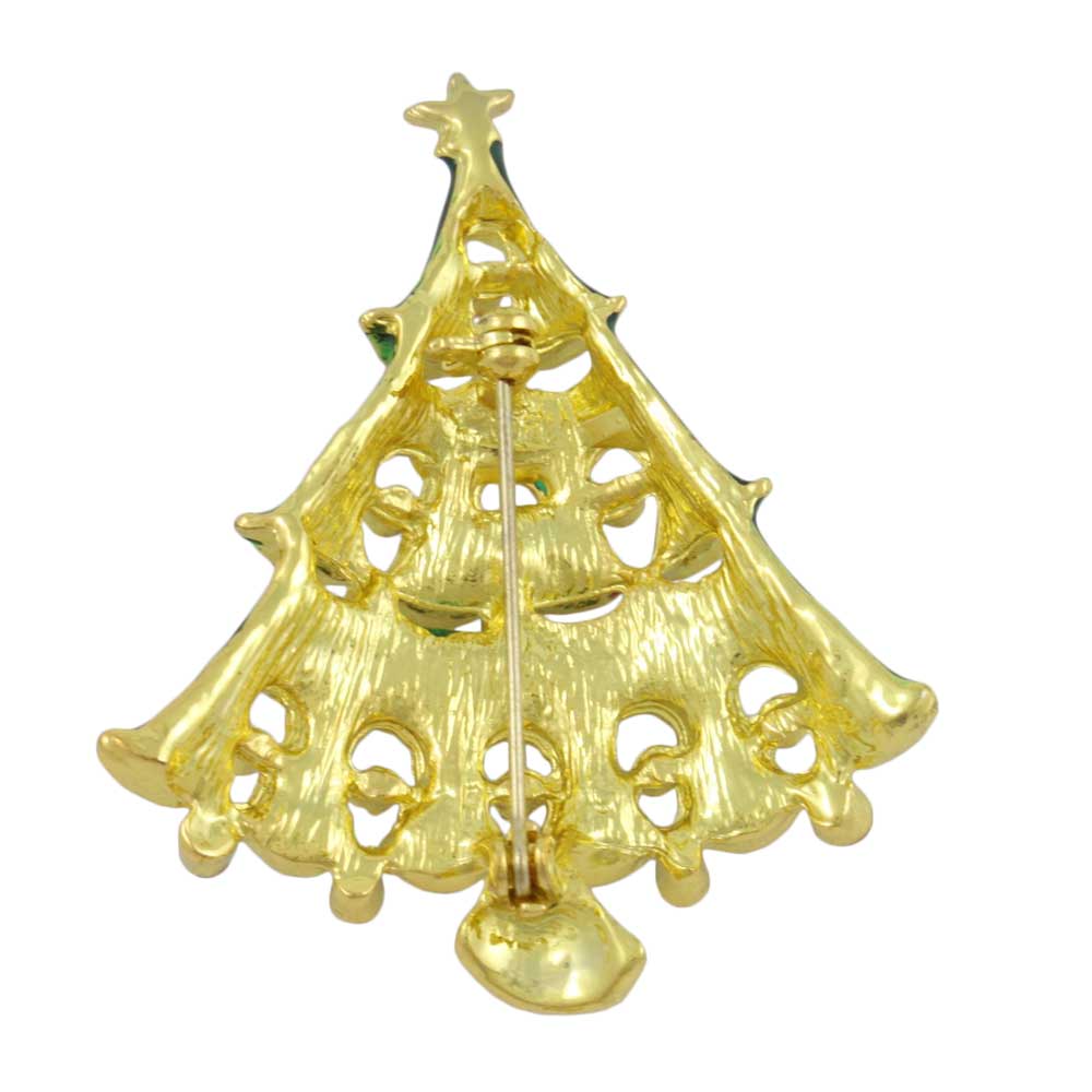 Back view of Green Enamel Christmas Tree Brooch Pin - Lilylin Designs