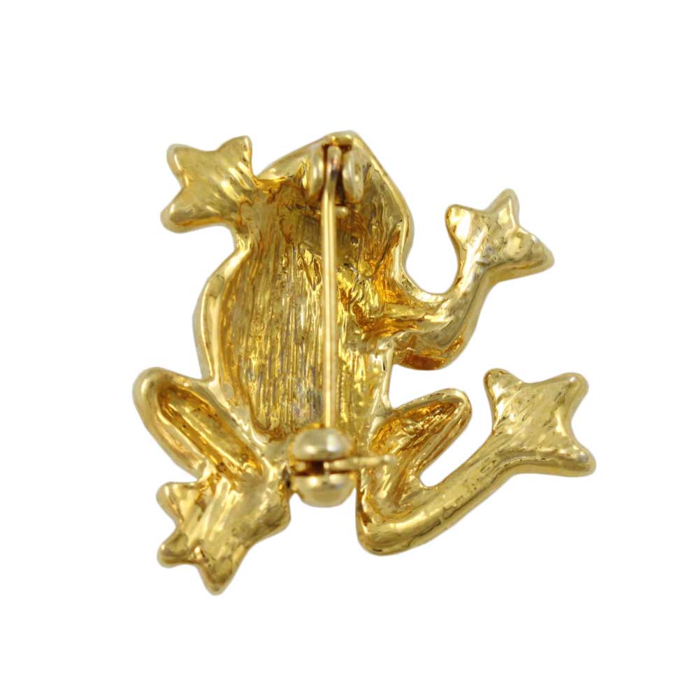 Back view of Frog with Green Enamel Back and Eyes Brooch Pin - Lilylin Designs