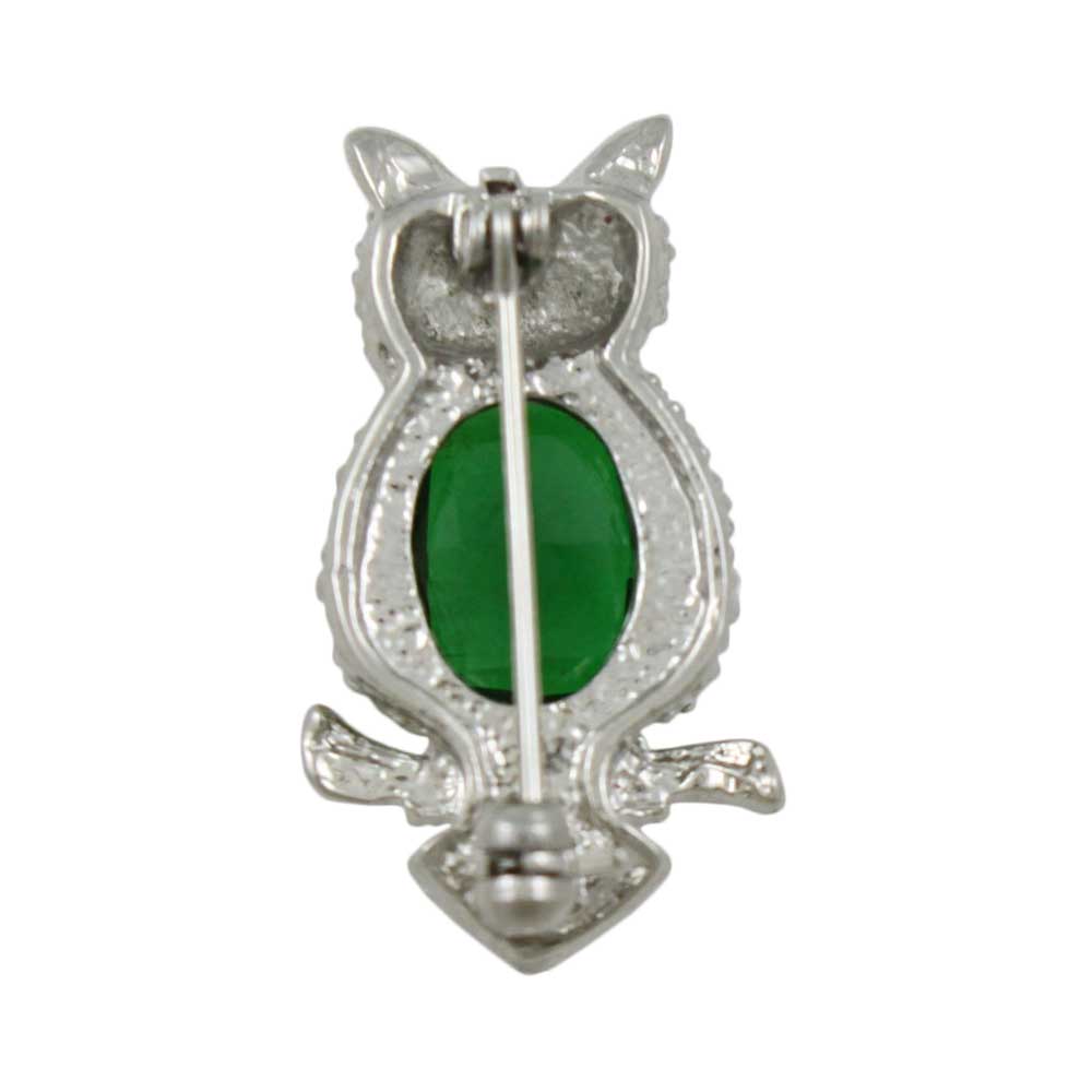 Back view of Green Belly Owl with Green Crystal Eyes Brooch Pin - Lilylin Designs