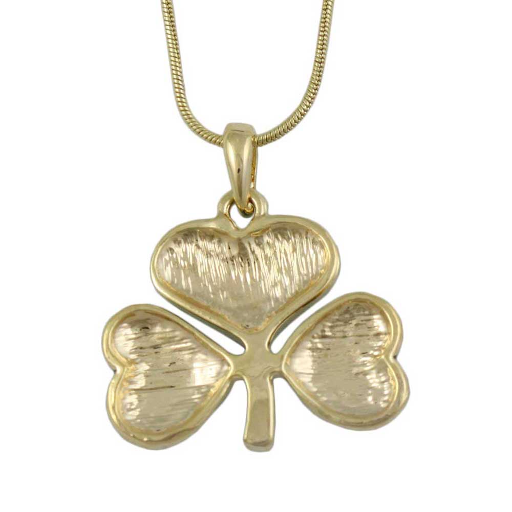 Back view of Green Enamel and Crystal Shamrock Clover Necklace - Lilylin Designs
