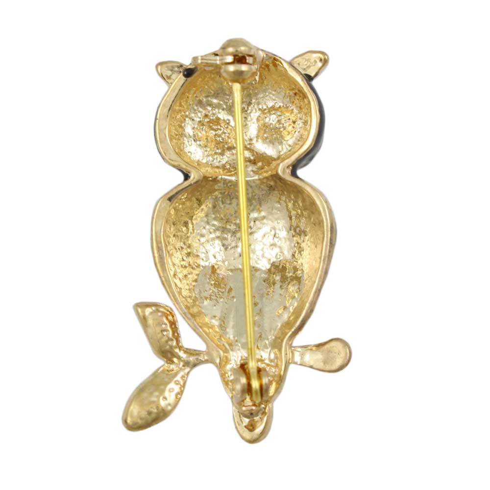 Back view of Cream and Black Enamel Harlequin Owl Brooch Pin - Lilylin Designs