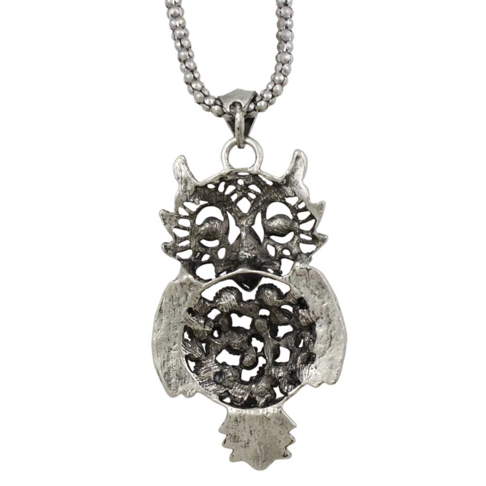 Back view of Large Black Owl Pendant on Antique Silver Chain - Lilylin Designs