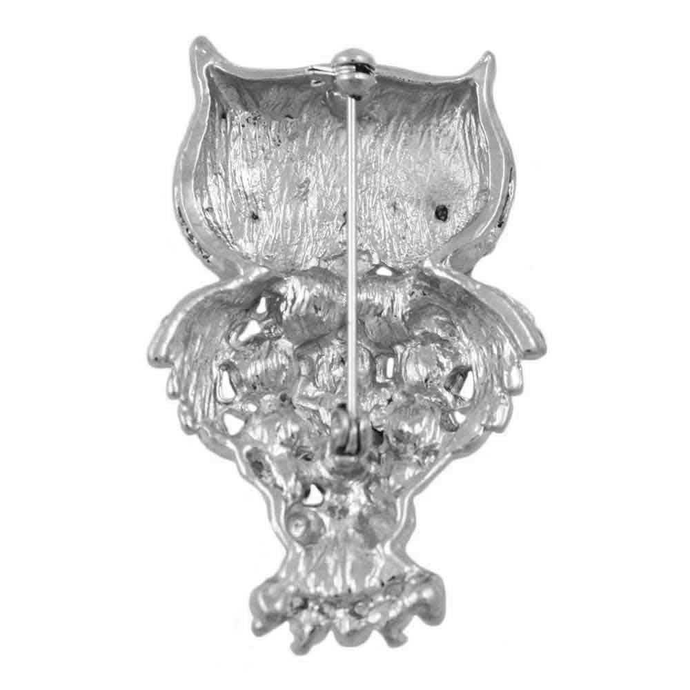Back view of Large Crystal Owl Brooch Pin with Green Crystal Eyes - Lilylin Designs